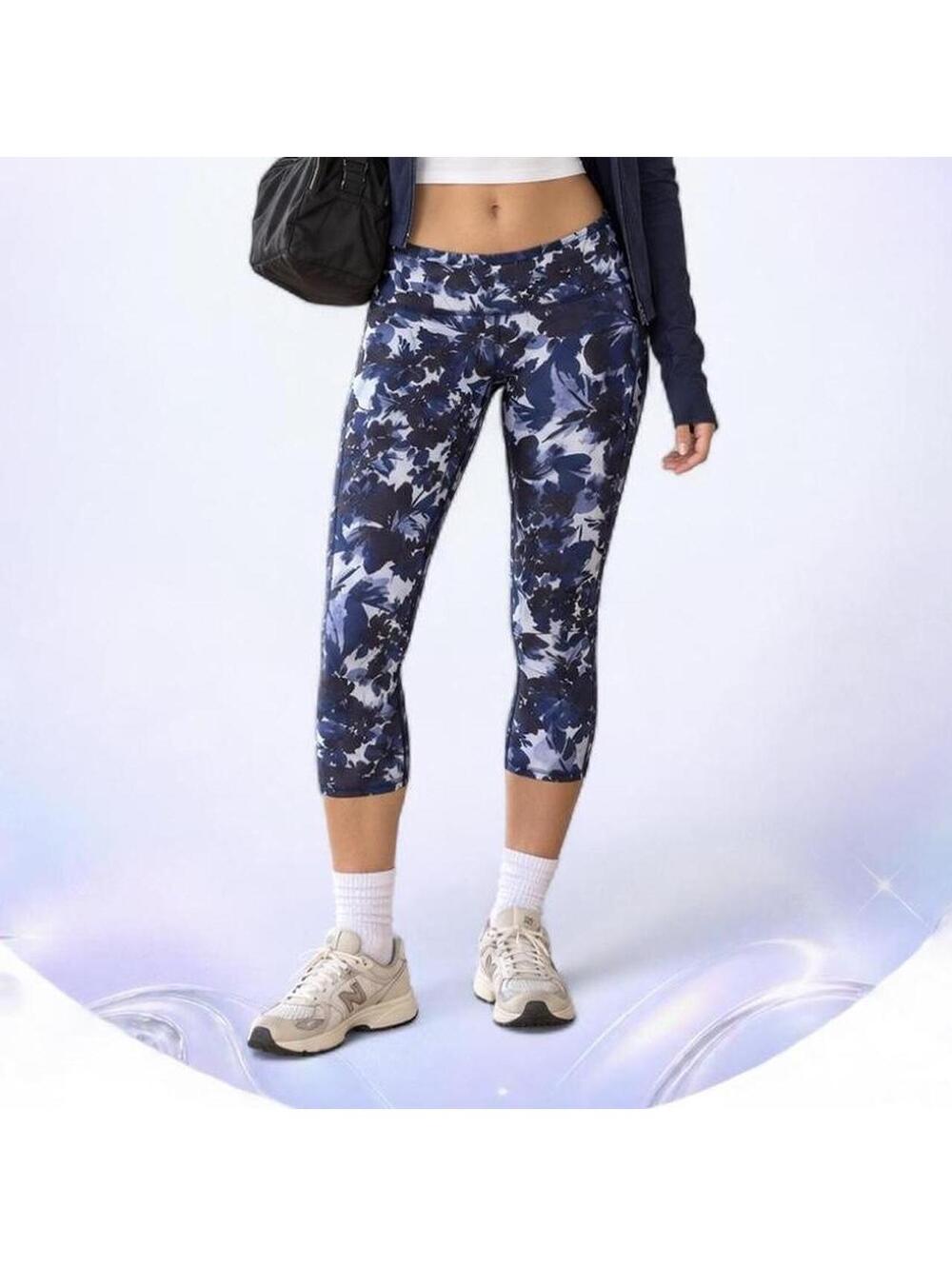 Fabletics PowerHold Blue Floral Low-Rise Capri Leggings
